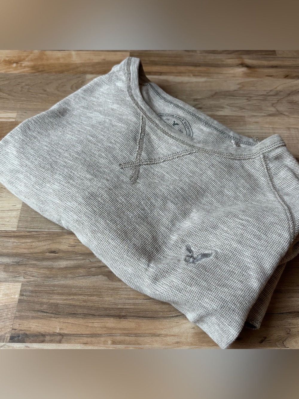 American Eagle Outfitters Men's Light Heather Oatmeal Long Sleeve Crew Grunge - Picture 9 of 10